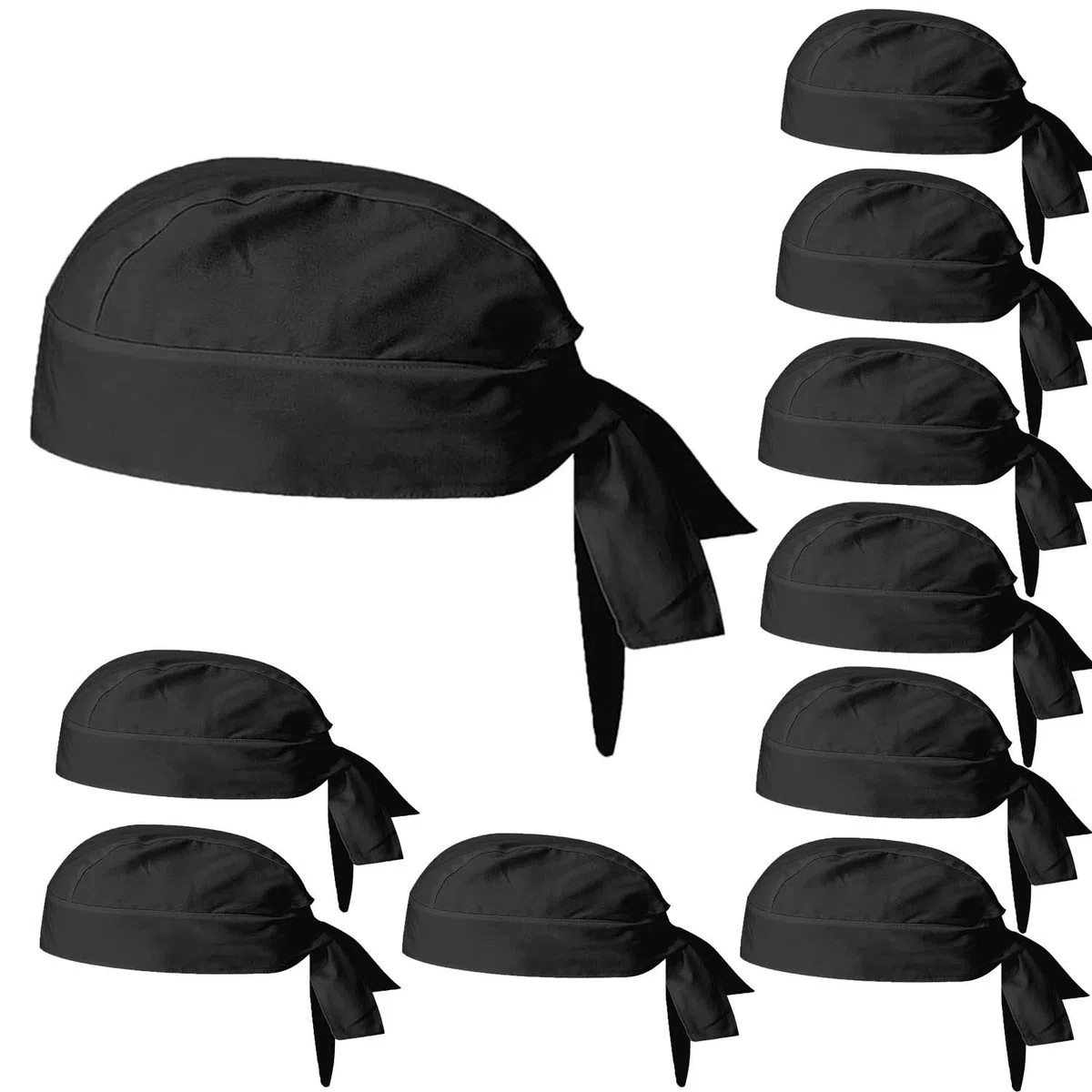 MISEMIYA Unisex - Adulto Gorro Chef Bandana 926 Cappello da Cuoco Bandana Not Applicable, Nero, Pack 10 PCS