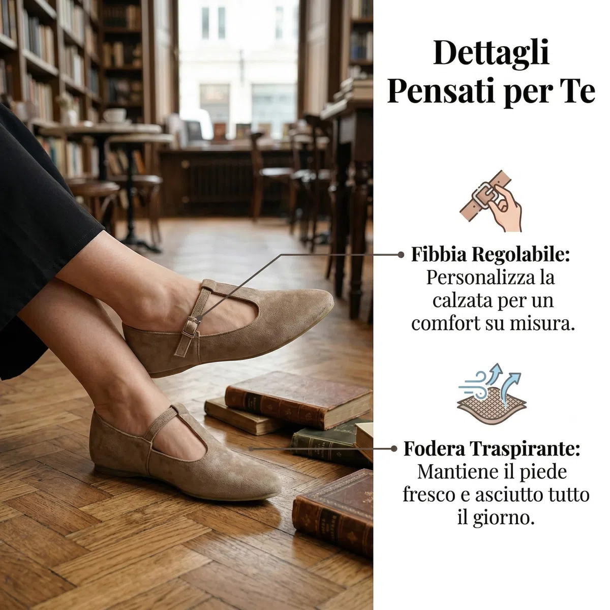 GLAMORA Ballerine Donna Mary Jane Cinturino T Fibbia Camoscio Sintetico Piatte Eleganti Comode Morbide Leggere Punta Tonda Classiche Antiscivolo Flessibili Comfort