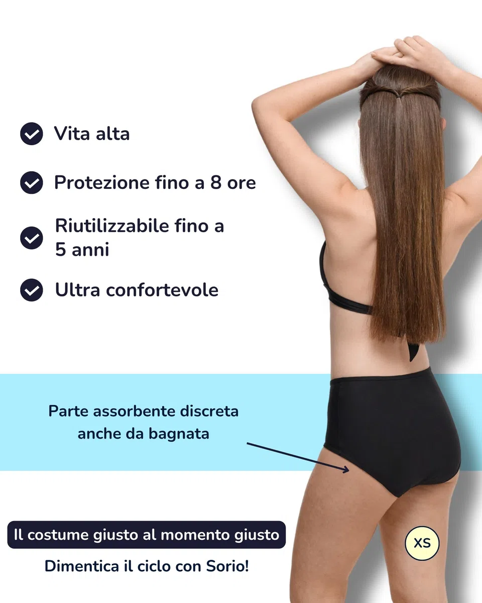 SORIO® Bikini Mestruale a Vita Alta per Donna e Ragazza - Solo Slip - Assorbente, Anti-perdite e Anti-Odore - Costume Mestruale per Ciclo Medio - Coprente, Confortevole e Discreto - Naya