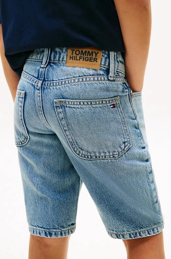 Tommy Hilfiger - Straight Mid Blue Denim Shorts Kb0kb10237, Pantaloncini Bambini e Ragazzi