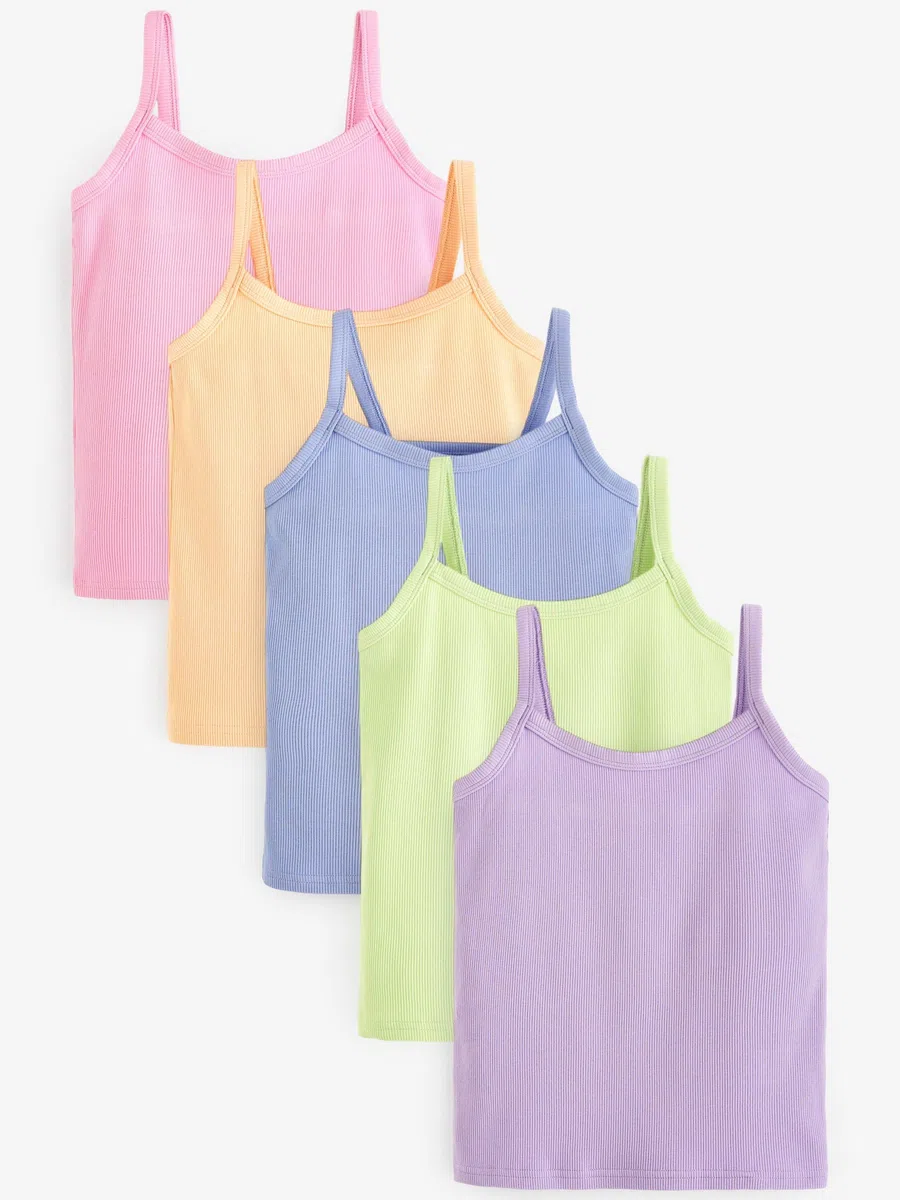 NEXT Ragazza Confezione da 5 canotte pastello a coste