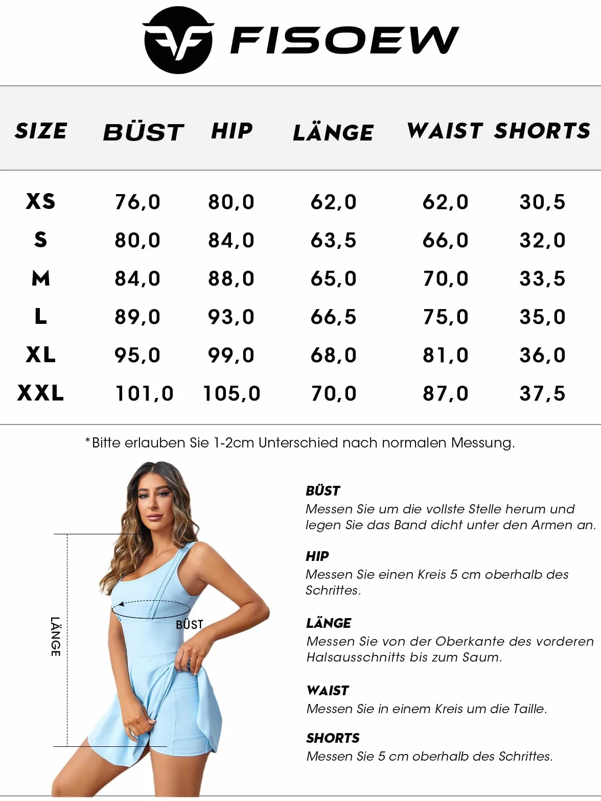 Fisoew Abito da tennis da donna, senza maniche, scollo a U, per lo sport, con reggiseno e pantaloncini integrati, linea A, da golf