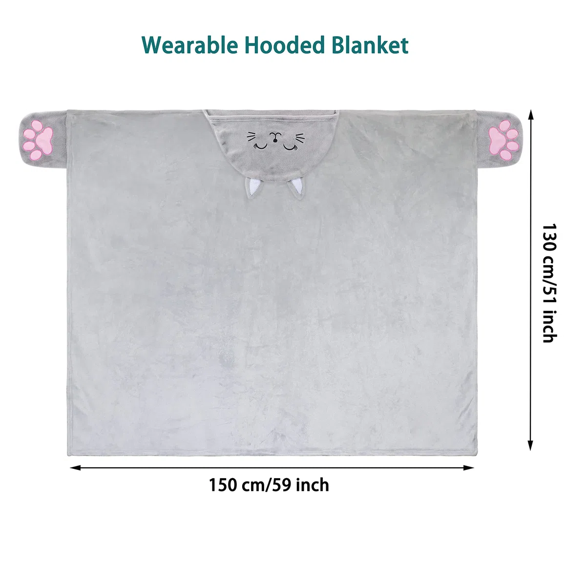 Coperta con Maniche e Cappuccio Regali per Amanti dei Gatti Flanella Plaid con Maniche 130×150 cm Regalo Donna Compleanno Natale Divertente Coperta Gatto Indossabile