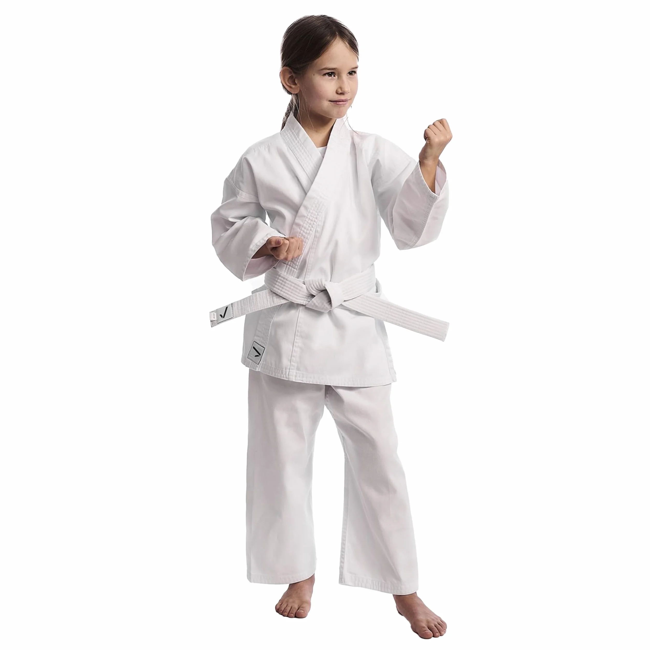IPPONGEAR Club 2 Karate Gi Set Tuta da Karate per Principianti Tuta per Bambini Inclusa Cintura Bianca (Taglia 100, Cintura con Lacci, densità del Tessuto 220gr/m²) Bianco