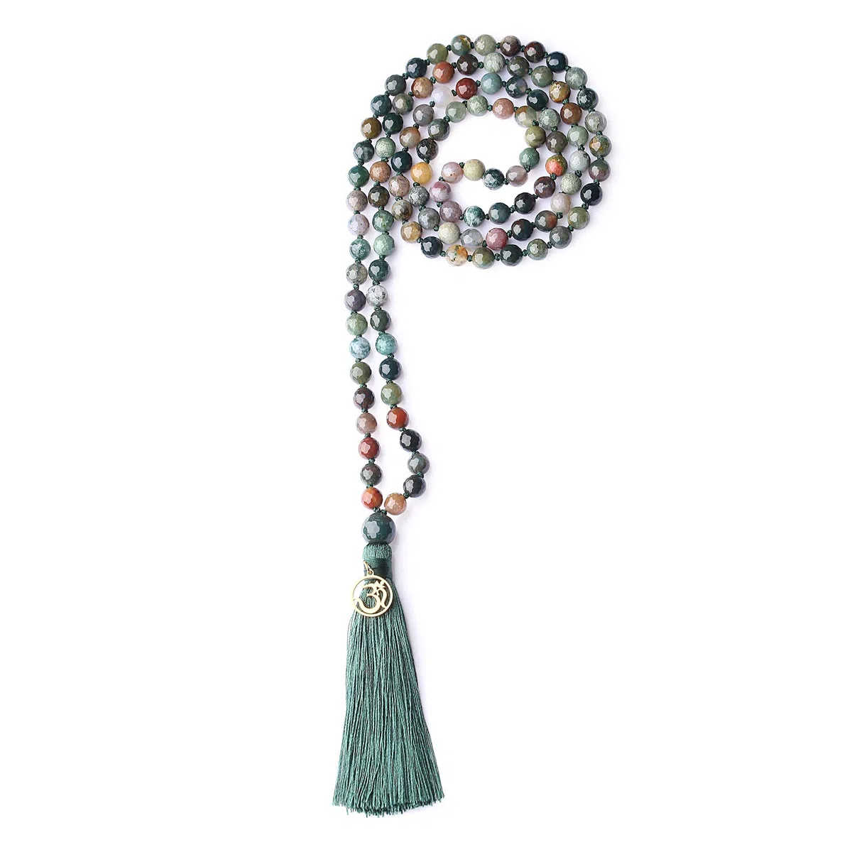 coai Collana Mala 108 Perle in Pietre Naturali Annodate a Mano con Nappa e Amuleto OM, Rosario Buddista