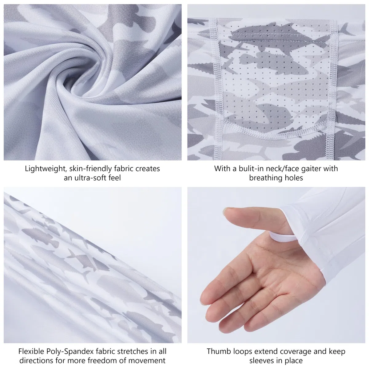 BASSDASH Camicia con cappuccio UPF 50+, con maschera, protezione UV, protezione solare, maglietta a maniche lunghe per pesca e nuoto