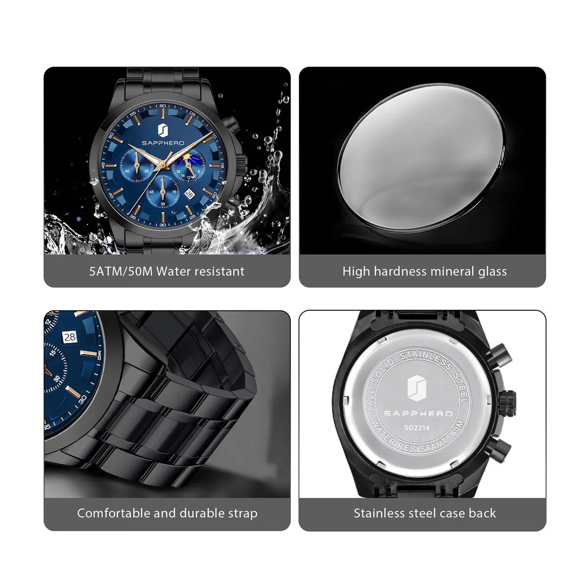 BENYAR BY Orologio da uomo al quarzo analogico in acciaio inossidabile cinturino Timing Date Display impermeabile luminoso orologio Business Casual Sports Watch Fashion Holiday regalo per il padre