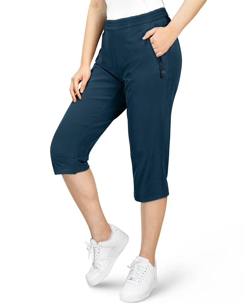33,000ft Pantaloni da donna a 3/4 Capri elasticizzati, leggeri, da ciclismo, estivi, da golf