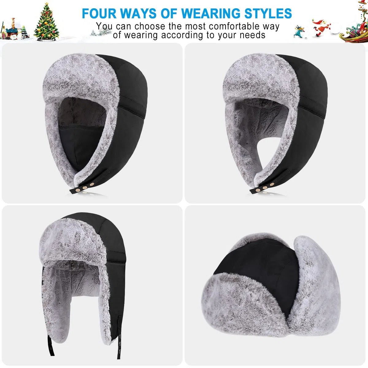 Cappello Trapper Invernale per Uomo e Donna - Ushanka Russa, Pelliccia Impermeabile con Paraorecchie - Cappello Aviatore Caldo per Sci, Arrampicata o Caccia