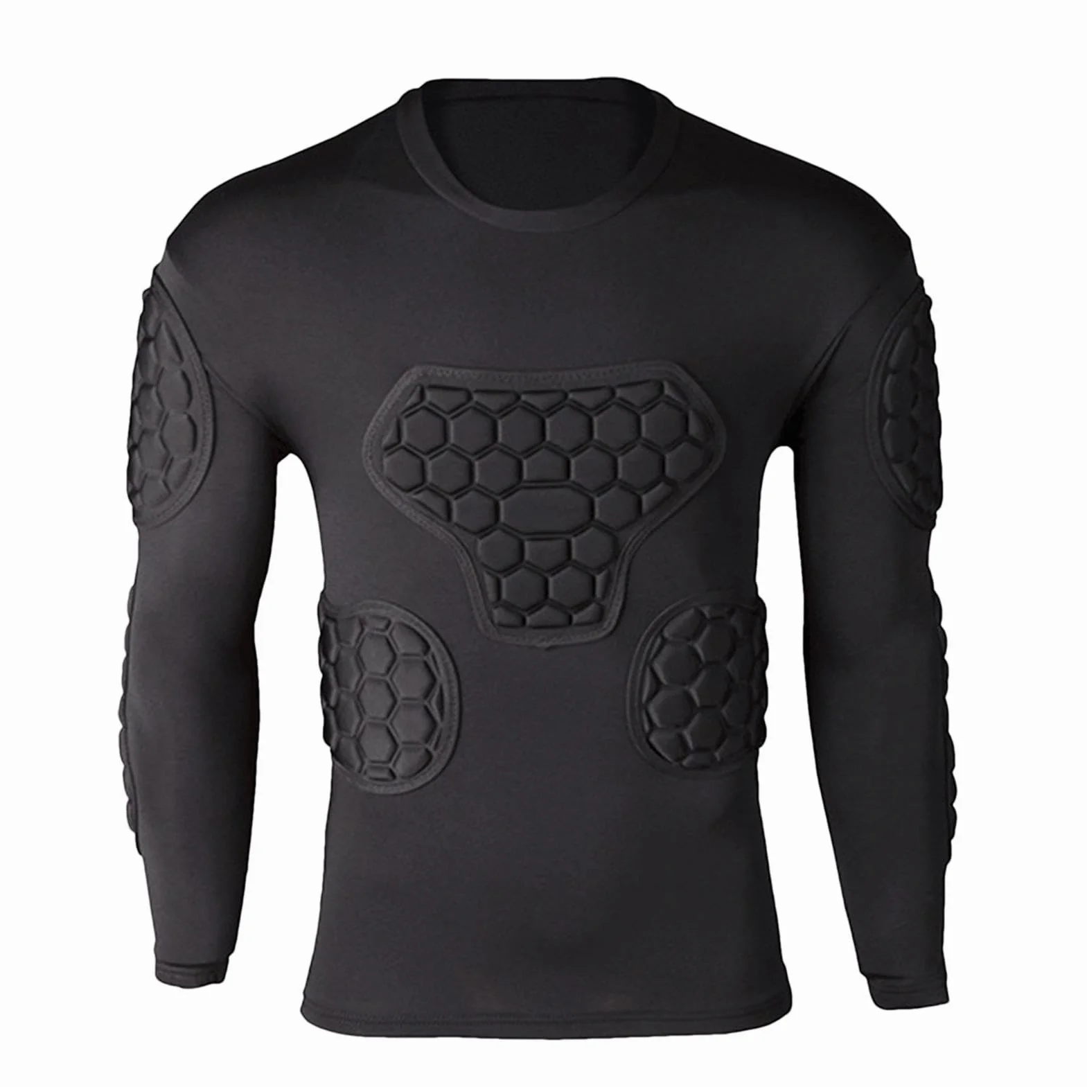 Teksome Maglia a compressione imbottita da calcio, maglia da portiere, nera, a maniche lunghe, per calcio, basket, paintball, rugby, parkour, calcio