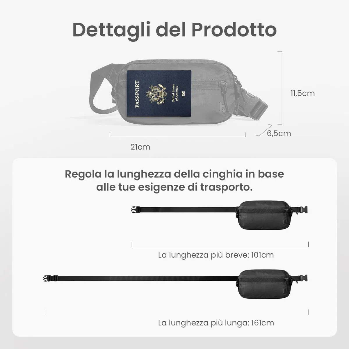 tomtoc 1,5L Borsa da Petto con Protezione RFID, Piccola Borsa a Tracolla per Uomini e Donne, Marsupio Uomo Tracolla Leggera e Impermeabile, Borsello Tracolla per Viaggi, Nero, Perfetto Regali Natale