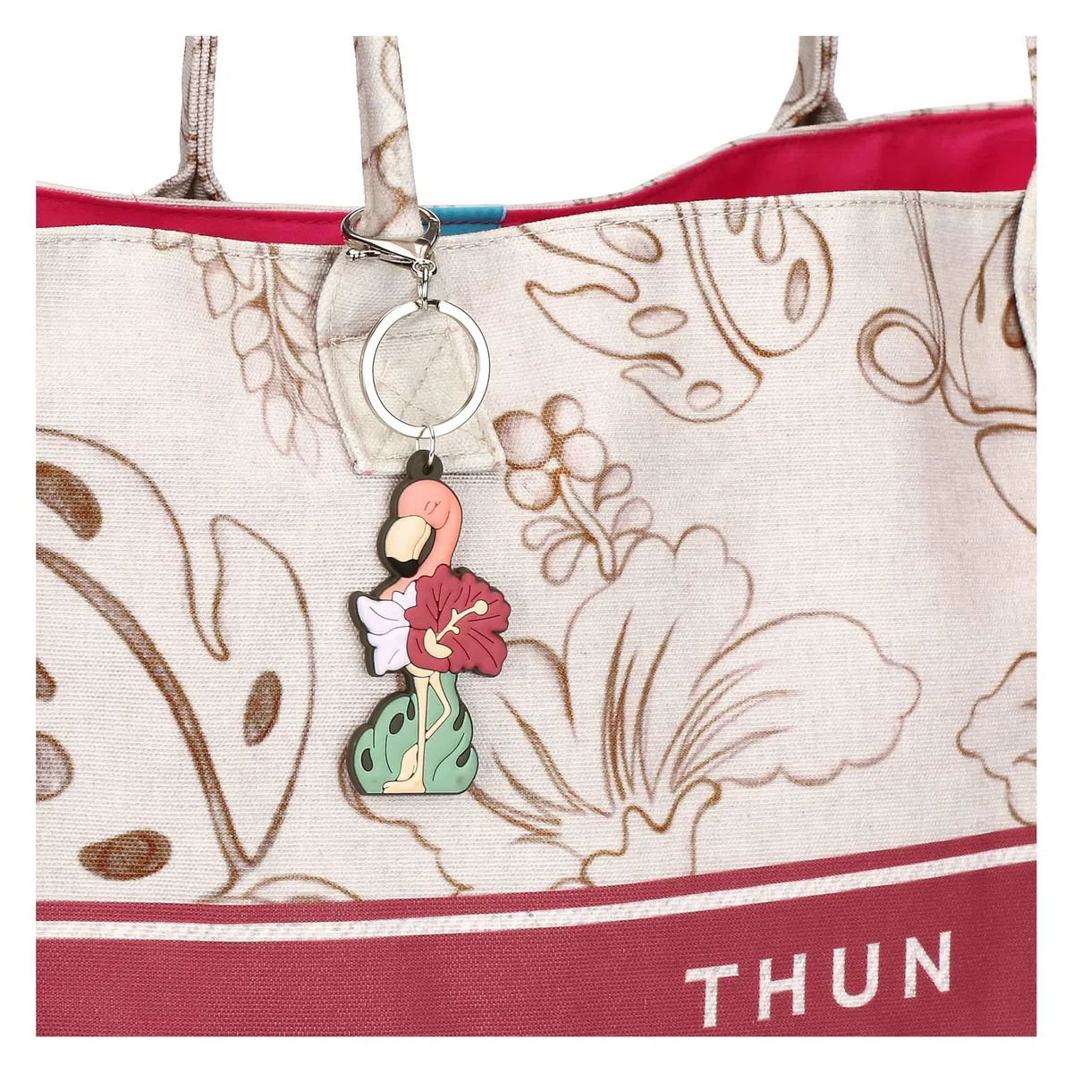 THUN - Borsa mare con pochette e charm Eleganza Esotica - 100% poliestere, Borsa 42X37X14 cm, Pochette 20x28 cm