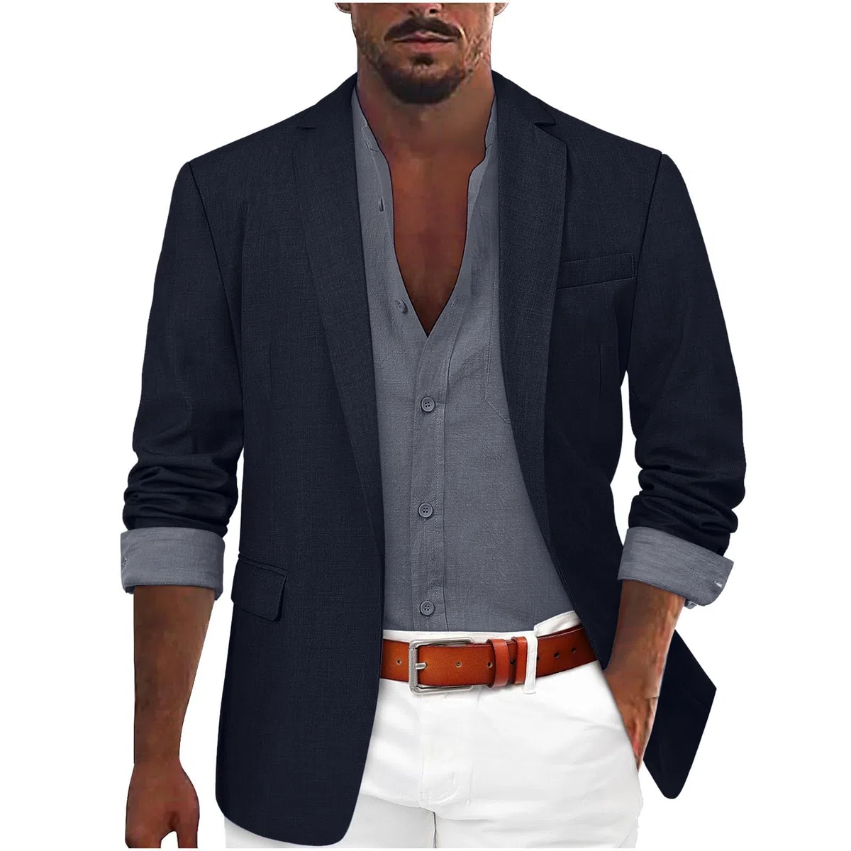 Blazer Uomo Elegante in Cotone - Giacca Slim Fit Monopetto a Due Bottoni, Regular Fit Primaverile da Lavoro e Completo