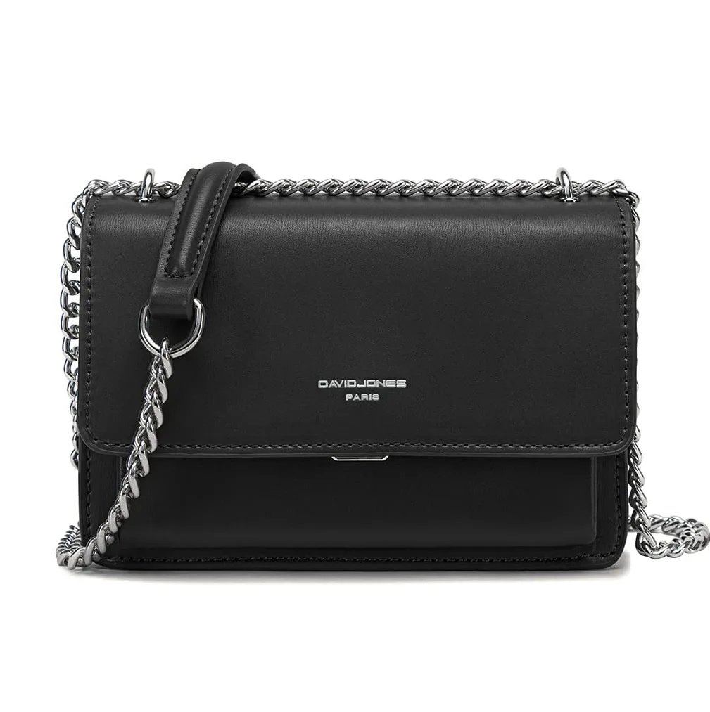 David Jones - Piccola Borsa a Tracolla Spalla Donna - Borsa Mano PU Pelle con Patta - Messenger Crossbody Bag Clutch Borsetta Sera Pochette Elegante Shopping Viaggio - Nero