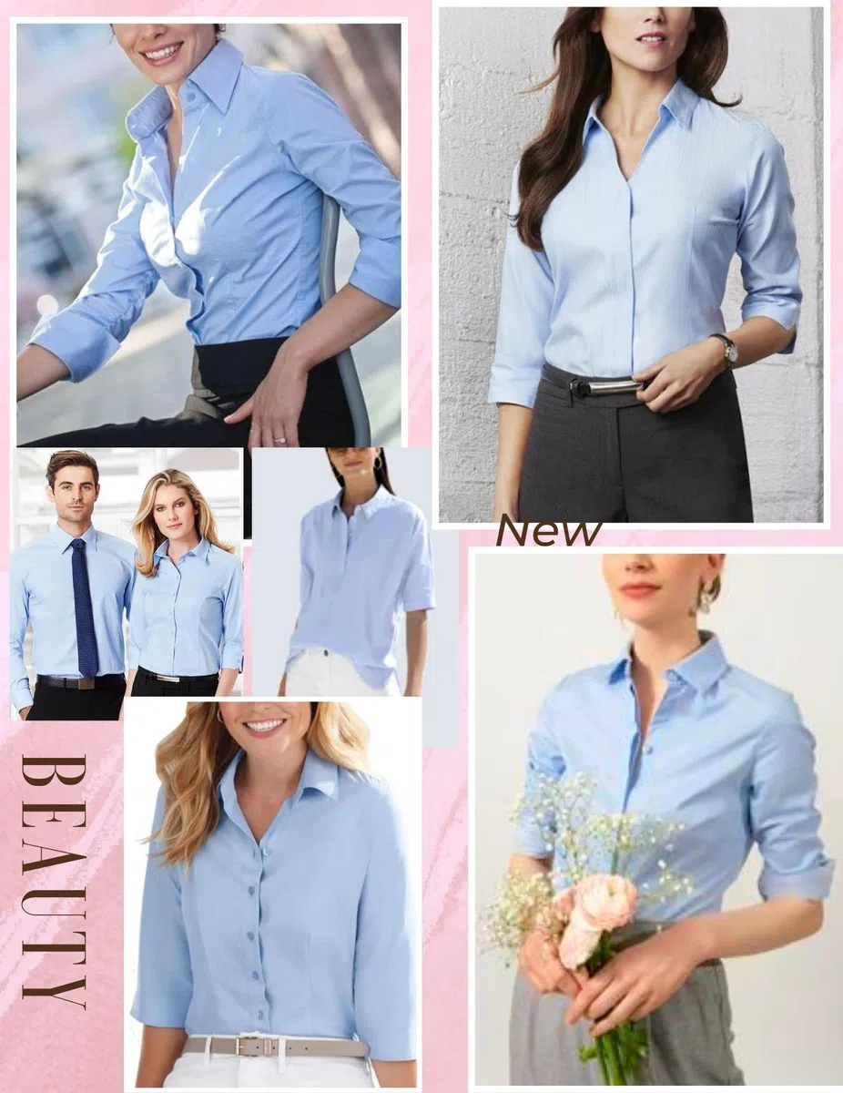 HOTOUCH Camicette da donna in cotone con maniche a 3/4, camicia da ufficio basic aderente camicetta con scollo a V a maniche corte top