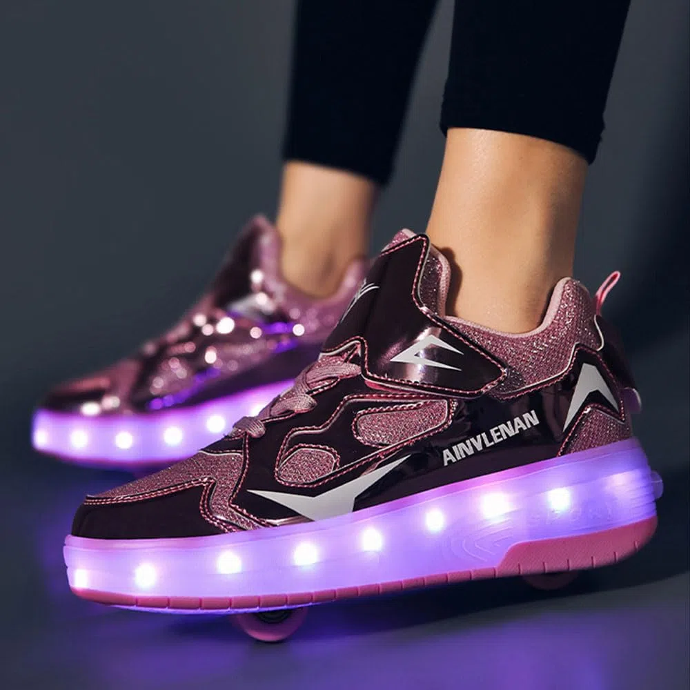 Hiseng Scarpe con Rotelle Bambina 27-40EU, Scarpe con Rotelle Bambino Sportive Scarpe da Skateboard Skateboard Sneakers Outdoor Multisport Scarpe da Ginnastica da Pattini per Ragazze e Ragazzi