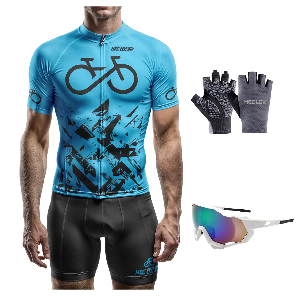 Abbigliamento Ciclismo Set Manica Corta Tuta Ciclismo Uomo Completo Ciclismo Estivo Per Bici Da MTB, Con Pantaloncini Imbottiti in Gel Traspirante e Ad Asciugatura Rapida