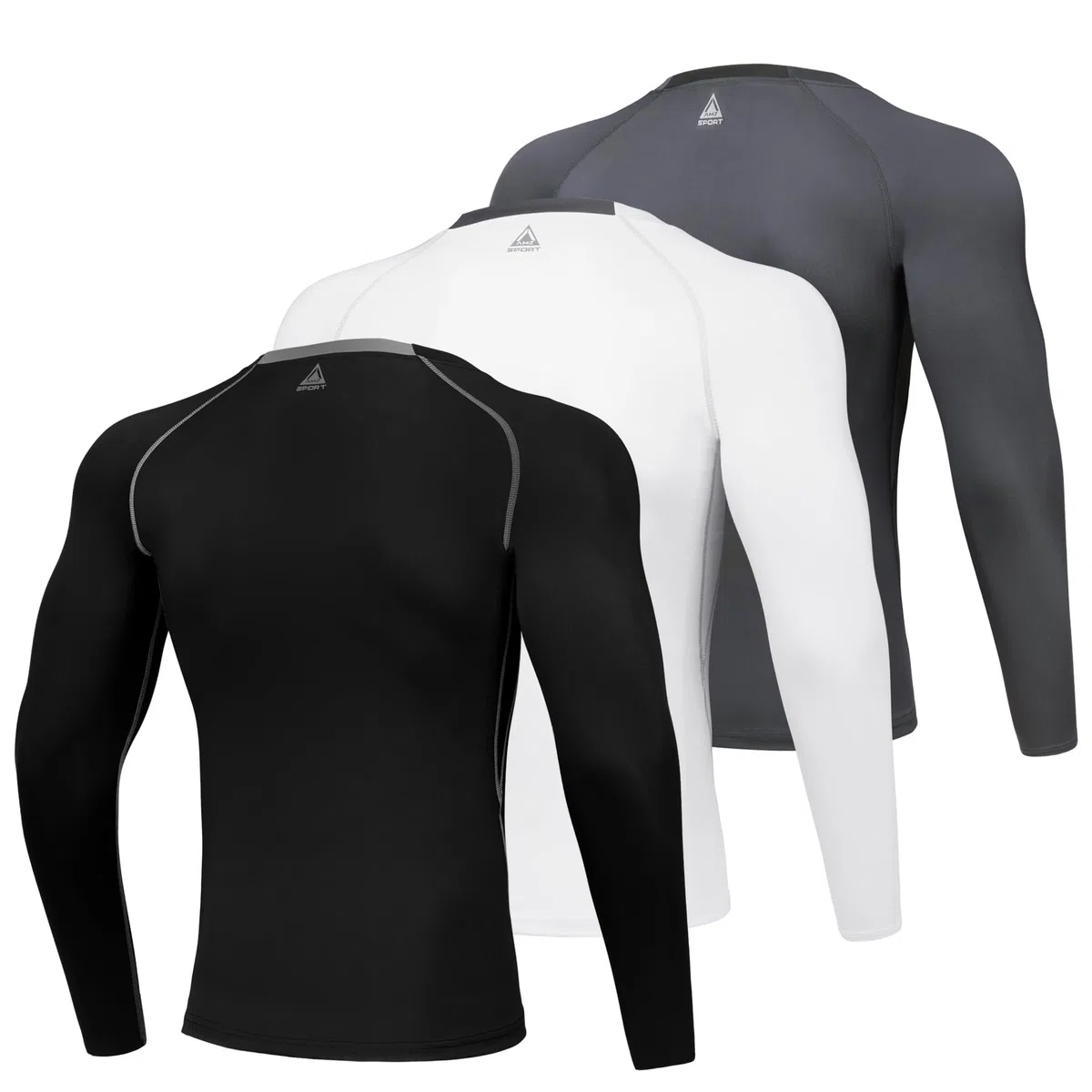 AMZSPORT Maglia Compressione Uomo Confezione da 3 Maglia Termica Manica Lunga Maglietta Palestra Compression Shirt Ciclismo Running Sportiva