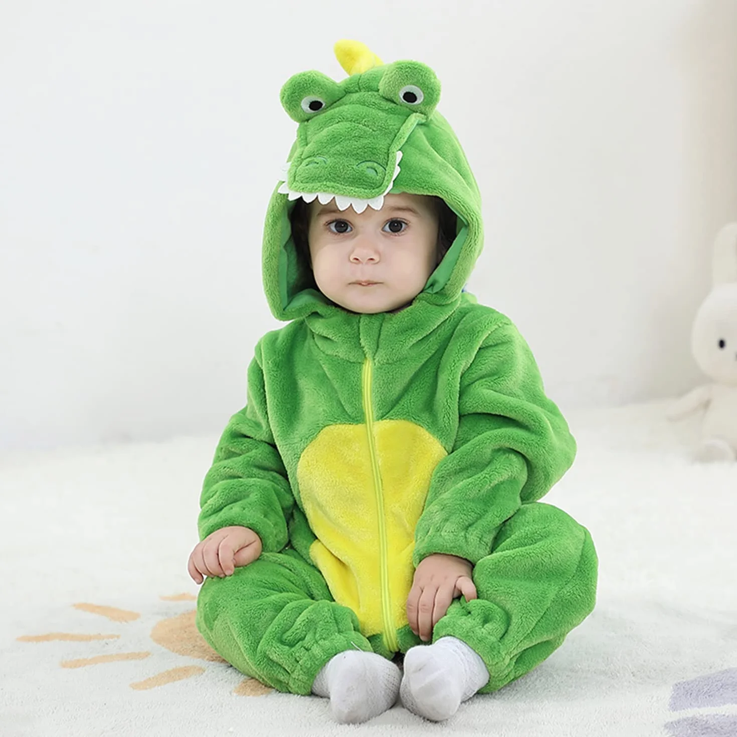 LOLANTA Costume da Coccodrillo per Bambino, Tutina in Pile Felpa con Cappuccio