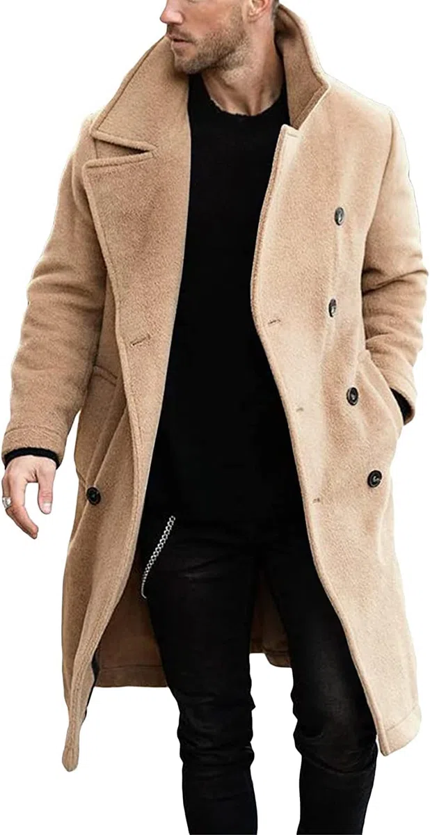 Runcati Cappotto da uomo Regular Fit Trench Cappotto Lungo Risvolto Doppio Petto Lana Business Giacca Inverno Peacoat