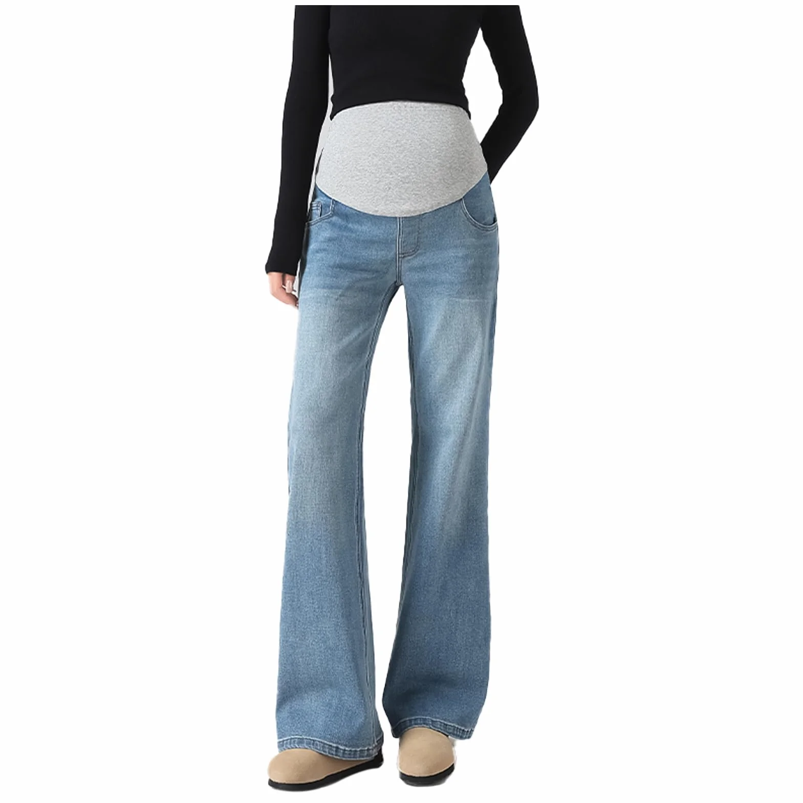 Jeans Gravidanza Svasati con Vita Regolabile - Life Comfort Taglie Forti per Donne sotto i 170cm, Tasche Utility