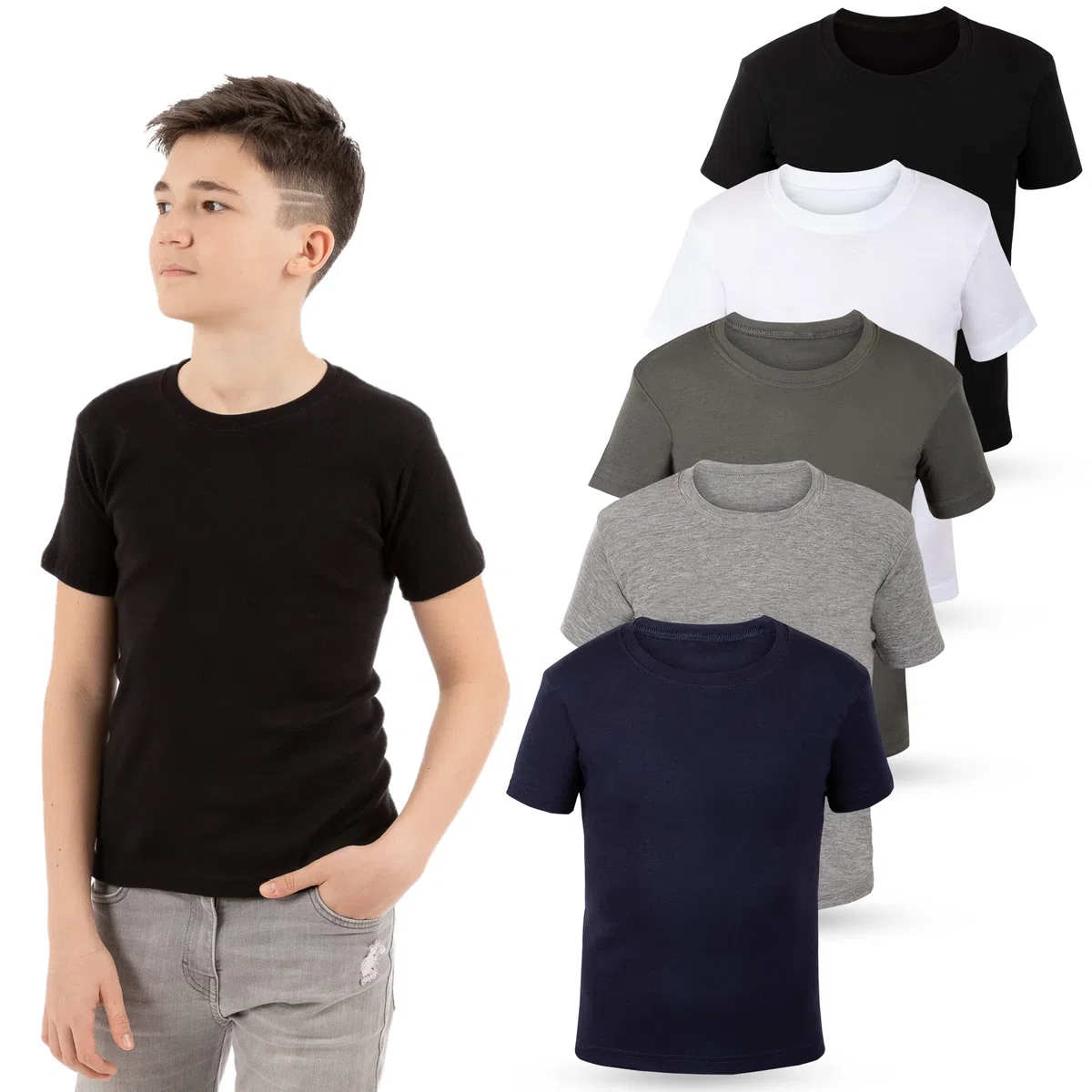 LOREZA ® 5 Bambini Ragazzi Ragazze Maglietta Canottiere Intima a Maniche Corte 100% Cotone a Coste Fini Unisex