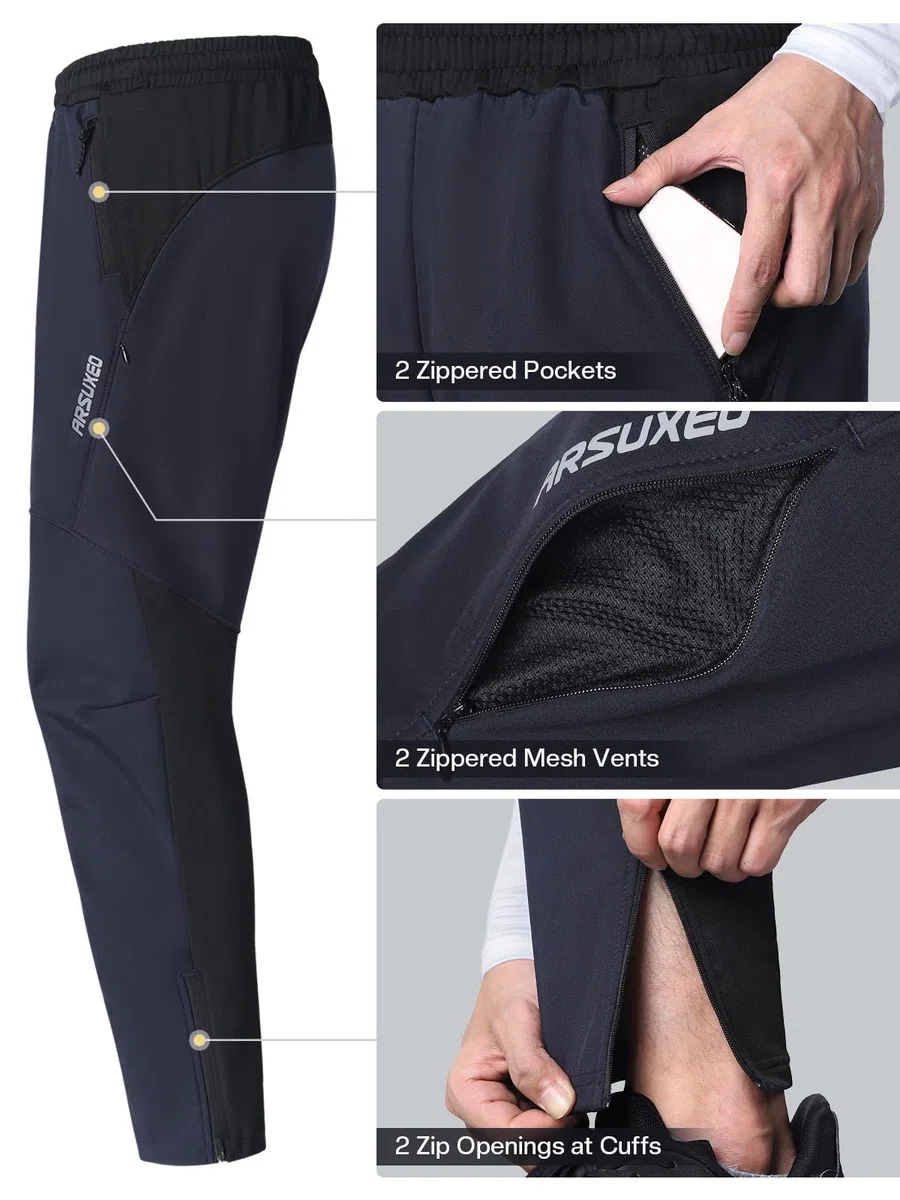 ARSUXEO Pantaloni da Ciclismo Invernali Uomo Pantaloni Bici Outdoor Pantaloni Sportivi Pantaloni Trekking con Tasche con Zip per Fitness, Campeggio, Arrampicata, Corsa e Sci D5