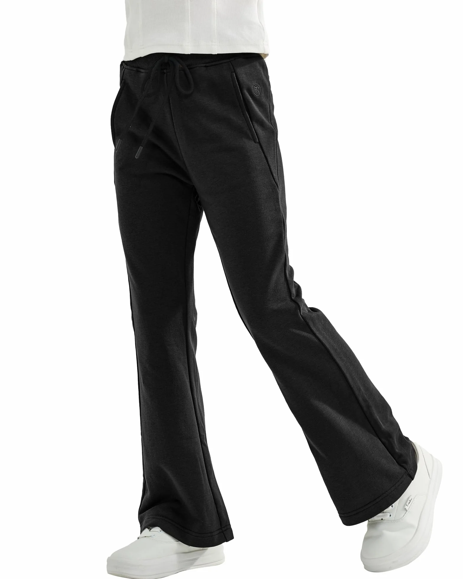 Rolanko Ragazze Jersey Pull Up Pantaloni, Bootcut Elastico in Vita Scuola Uniforme Pianura Svasata Pantaloni da Tuta