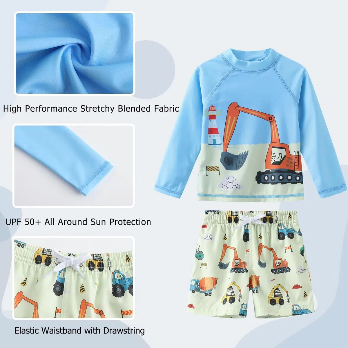 Aisyee Costume da bagno UV per bambini, 2 pezzi, a maniche lunghe, per bambini, set da bagno per bambini, ad asciugatura rapida, 62, 110/6 mesi, 5 anni