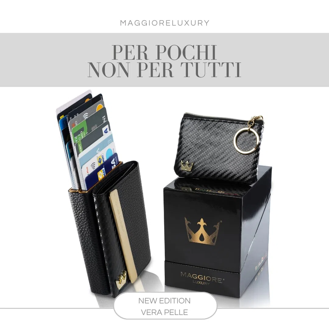 Portafogli Unisex Portacarte Doppio Fino a 12 Card Vera Pelle Per Uomo e Donna Protezione Rfid Anticlonazione Qualità Italiana Portamonete Omaggio Double Gold Wallet Milano