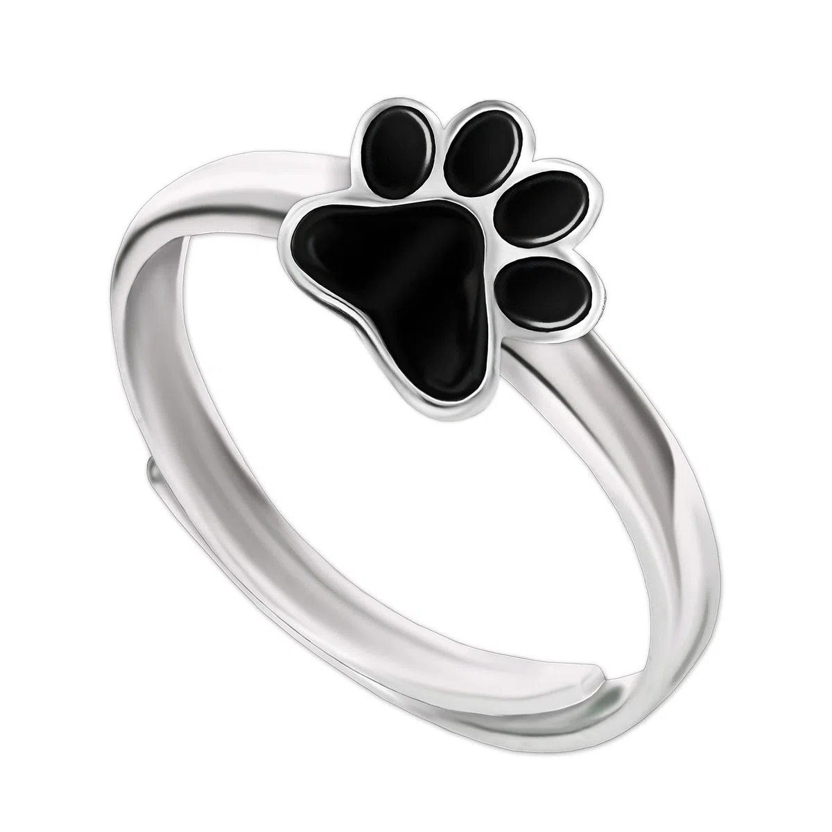 CLEVER SCHMUCK Anello da ragazza con zampa di cane, in argento sterling 925 laccato nero lucido, misura universale regolabile per bambini in custodia per gioielli, Metallo