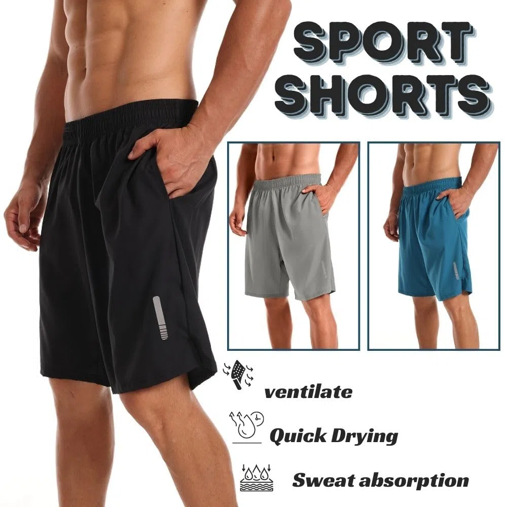 Pantaloncini sportivi da uomo, ad asciugatura rapida, per palestra, corsa, allenamento, 3 pezzi