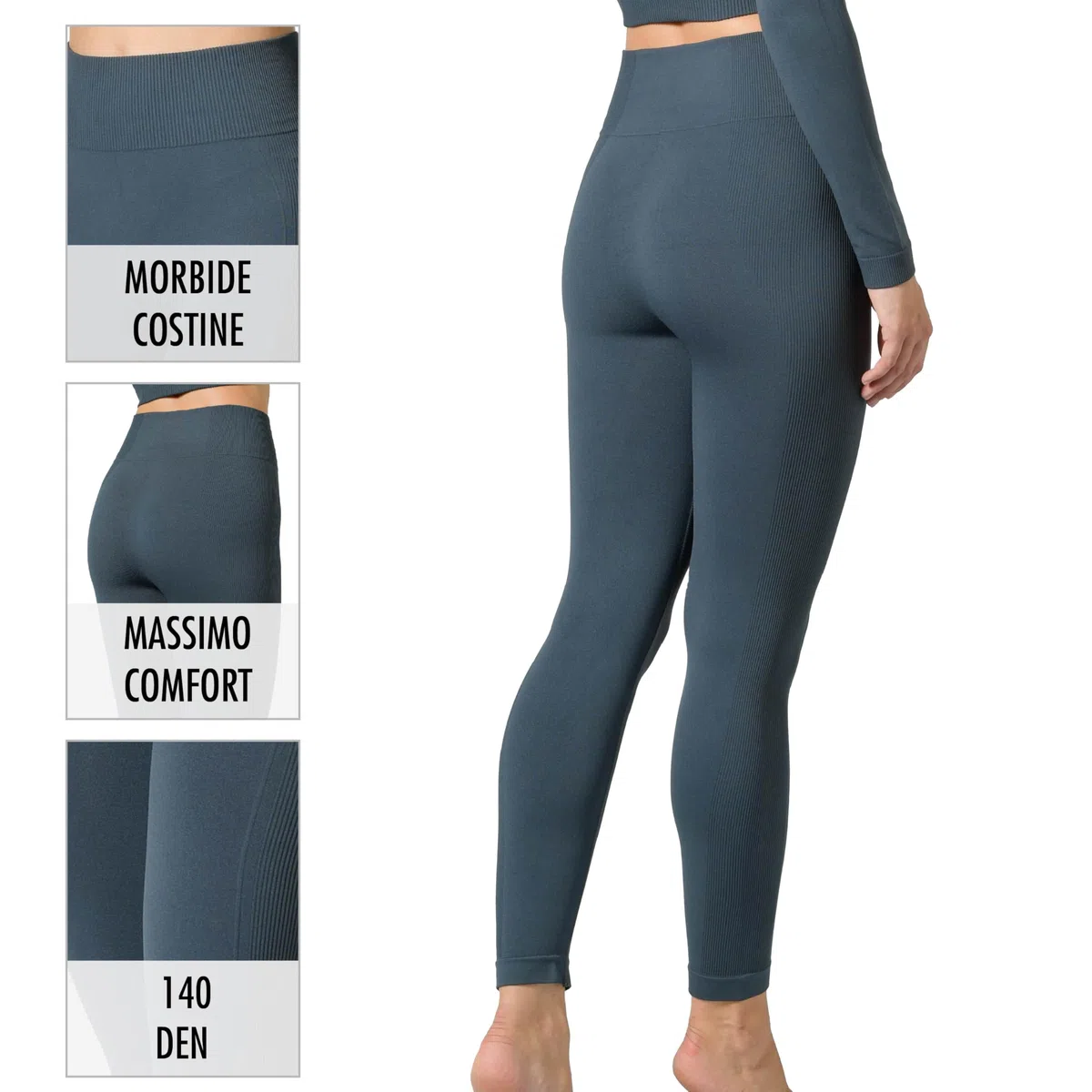 Risalti Leggins Donna Vita Alta Costina Seamless in Microfibra Ilena - Pantaloni Sportivi Elasticizzati Senza Cuciture, Leggings Palestra Yoga Pilates, Abbigliamento Fitness Elegante - Made in Italy