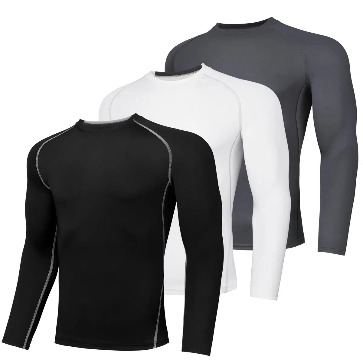 AMZSPORT Maglia Compressione Uomo Confezione da 3 Maglia Termica Manica Lunga Maglietta Palestra Compression Shirt Ciclismo Running Sportiva