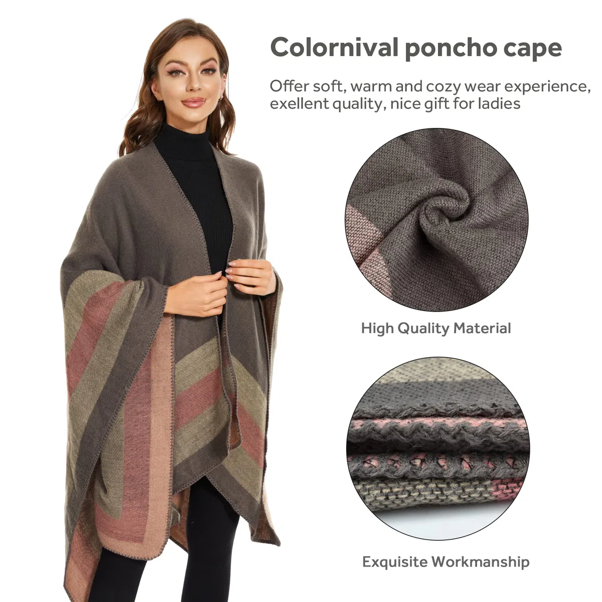 Elegante Mantella da Donna con Fronte Aperto Poncho Morbido, Adatto per Primavera, Autunno e Inverno