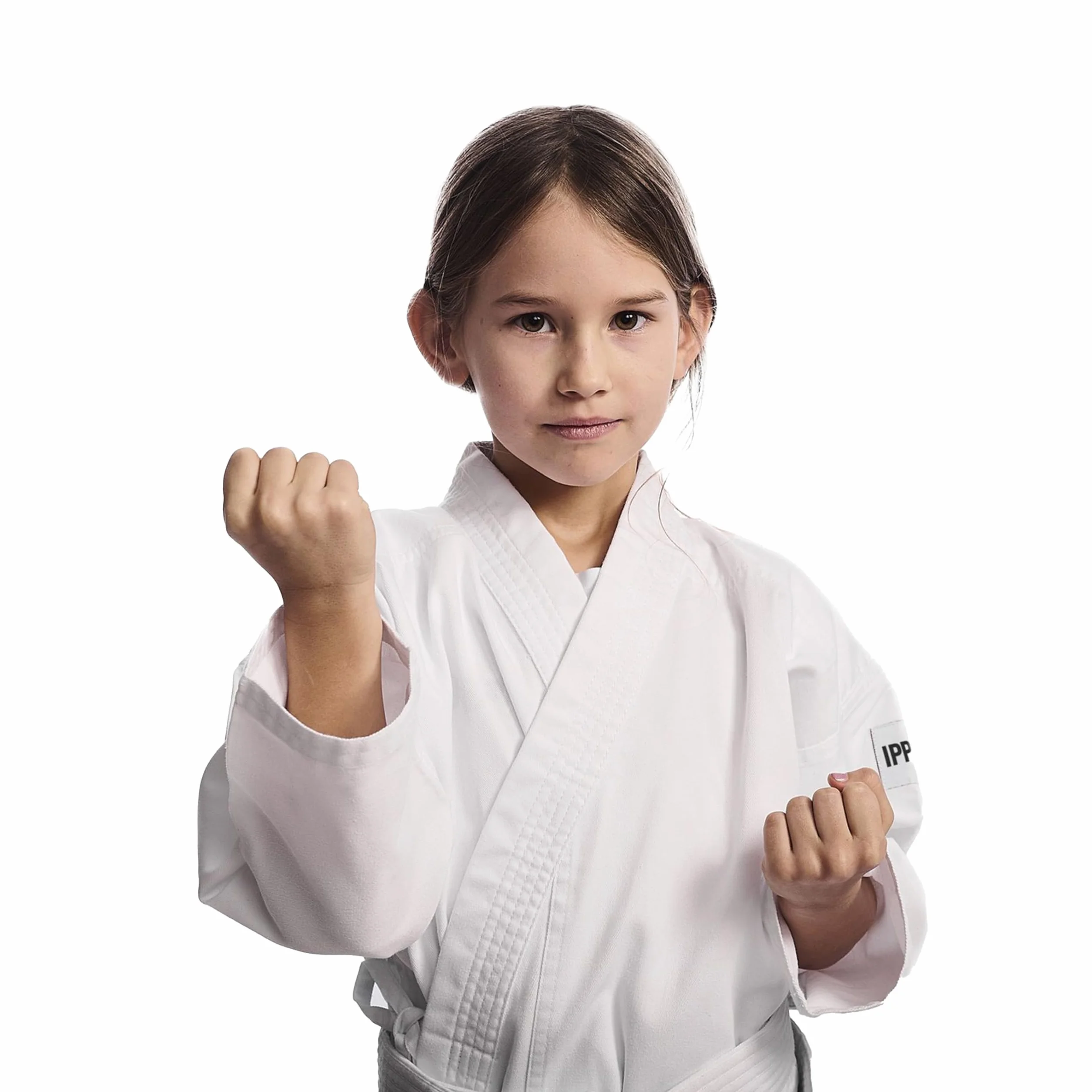 IPPONGEAR Club 2 Karate Gi Set Tuta da Karate per Principianti Tuta per Bambini Inclusa Cintura Bianca (Taglia 100, Cintura con Lacci, densità del Tessuto 220gr/m²) Bianco