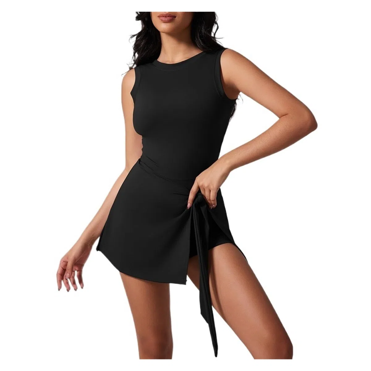 Abbigliamento Tennis Donna Abito da Tennis da Donna con Pantaloncini Incorporati Abito Sportivo da Donna Senza Maniche con Scollo A Barchetta, Abito da Allenamento Attivo(Black,M)