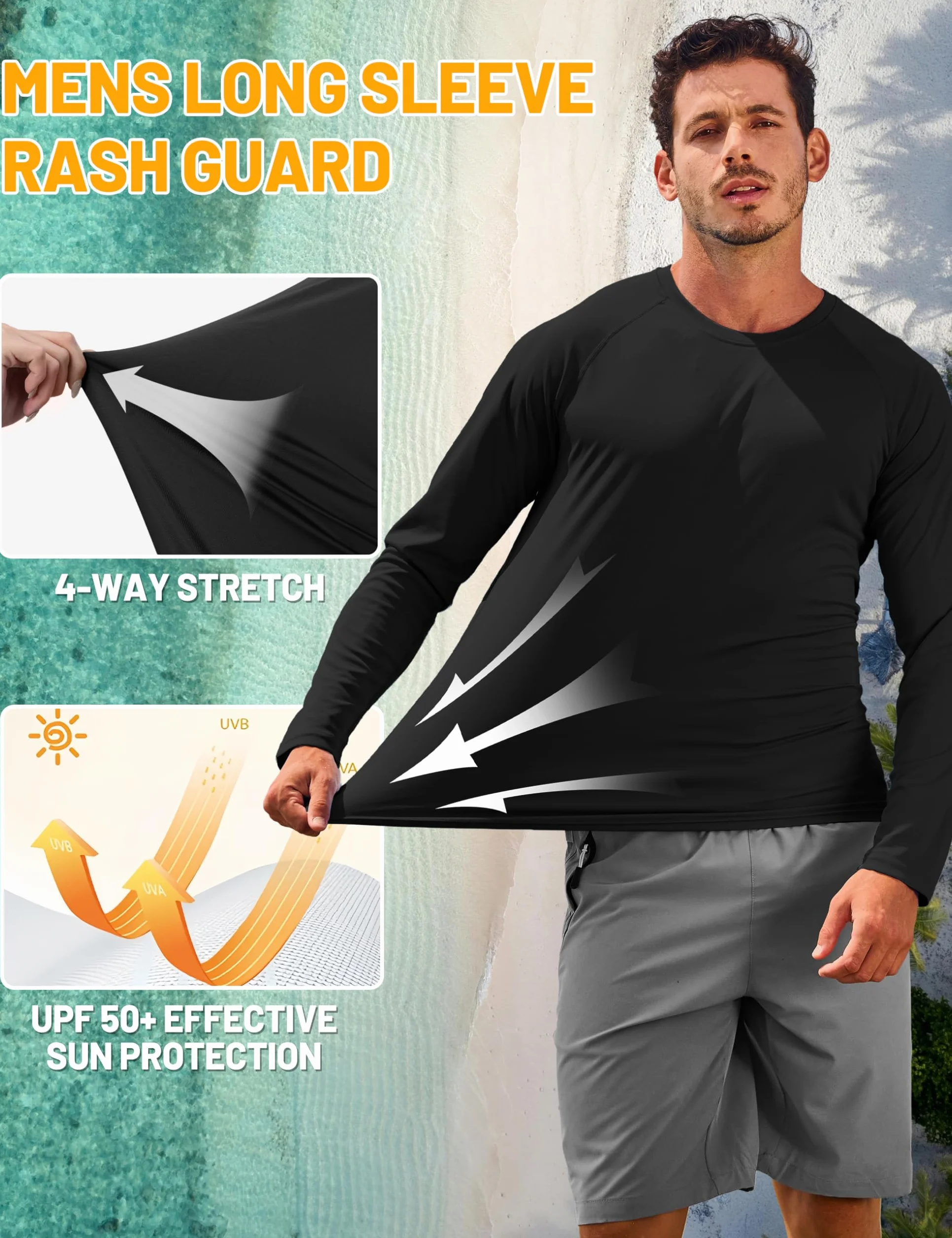 TACVASEN Maglietta Uomo a Maniche Lunga con Protezione UPF 50+ Rash Guard Magliette T-Shirt Outdoor Surfing Camicia
