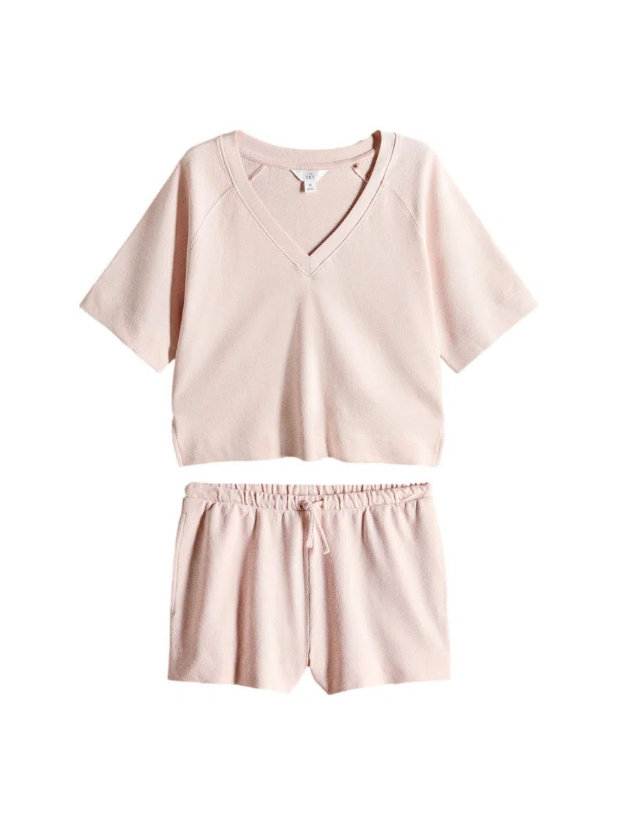 THE SET Donne Coordinato con t-shirt con scollo a V e shorts in spugna