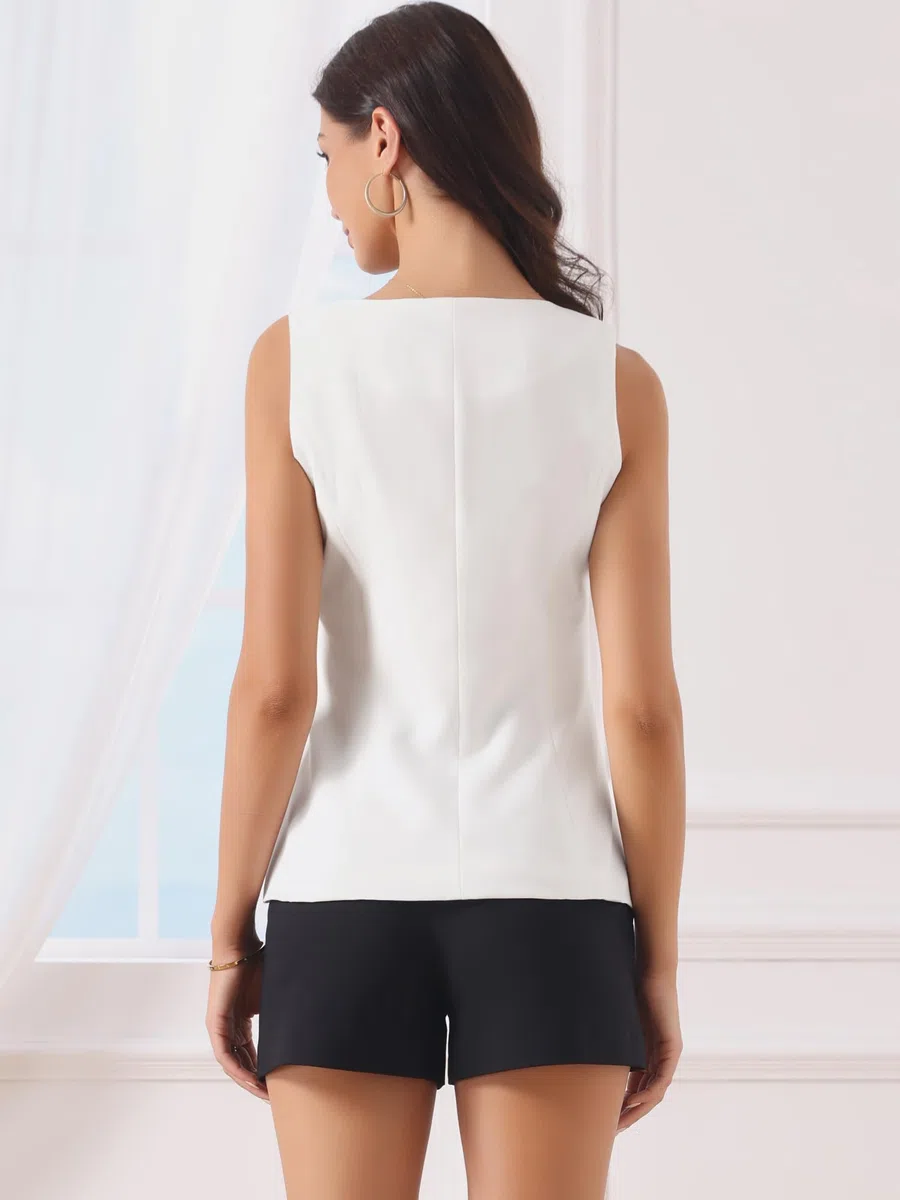 Allegra K Gilet Estivo da Donna Senza Maniche con Bottoni Scollo Quadrato Casual da Lavoro