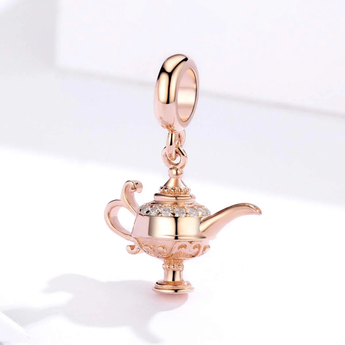 NewL Charms - Ciondolo a forma di lampada di Aladdin, in argento 925, compatibile con braccialetti in argento, design magico di colore rosa
