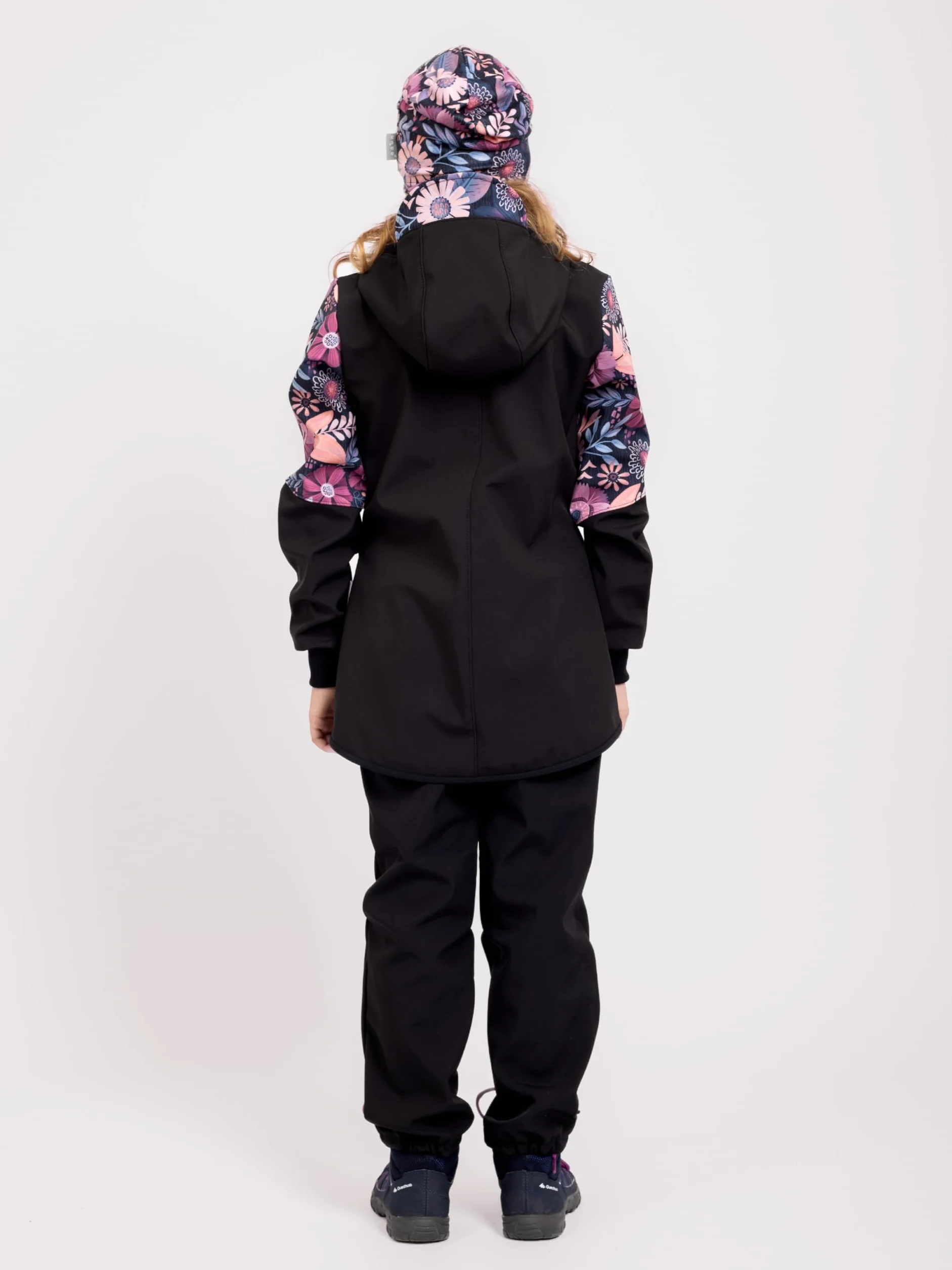 Cappotto softshell da ragazza, con pile Street, nero, con fiori magici