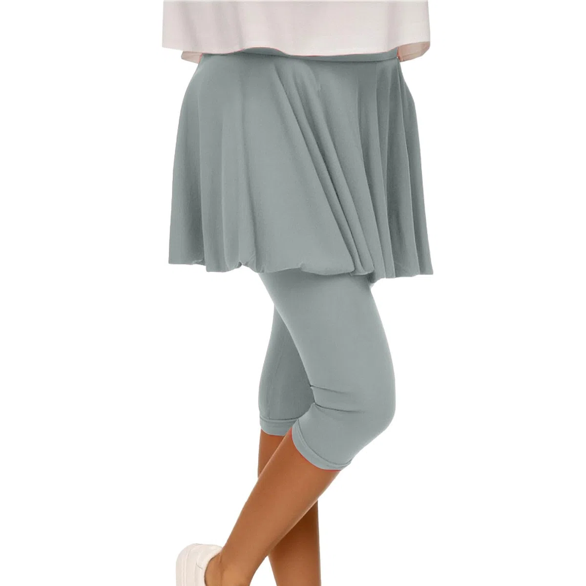 Skort sportivo da donna Skort da corsa a vita alta leggings con gonna gonne da tennis gonna da hockey aderente capris allenamento palestra 3/4 pantaloni da yoga, Grigio, L