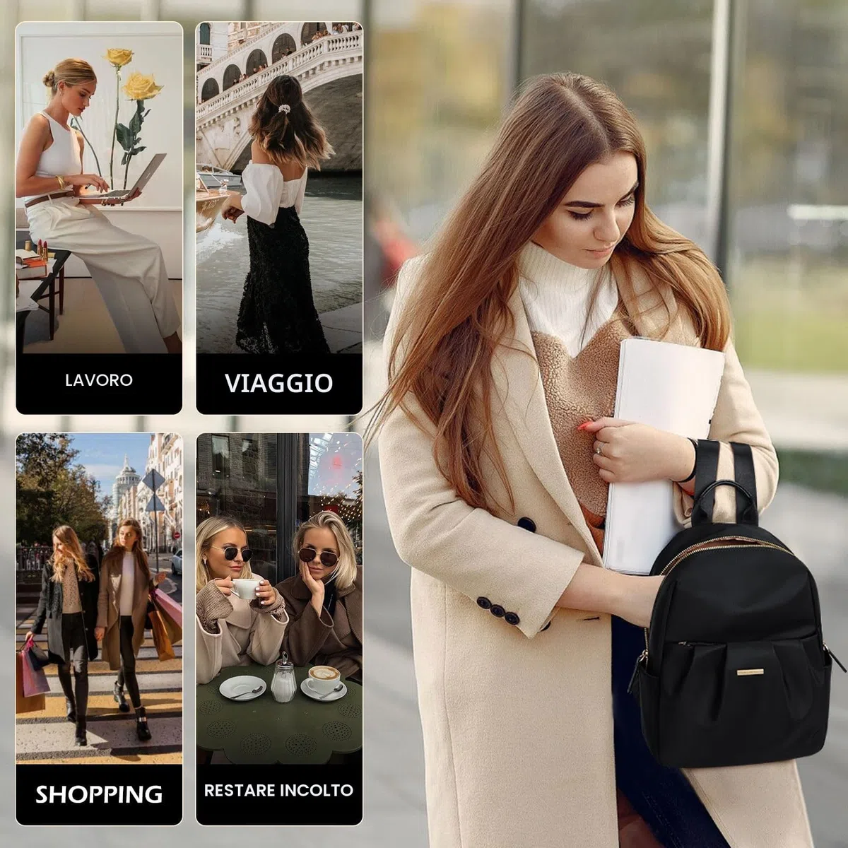Zaino Piccolo Donna, Mini Laptop Backpack Casual Daypack Antifurto, Borsa per Lavoro e Viaggio, Nero