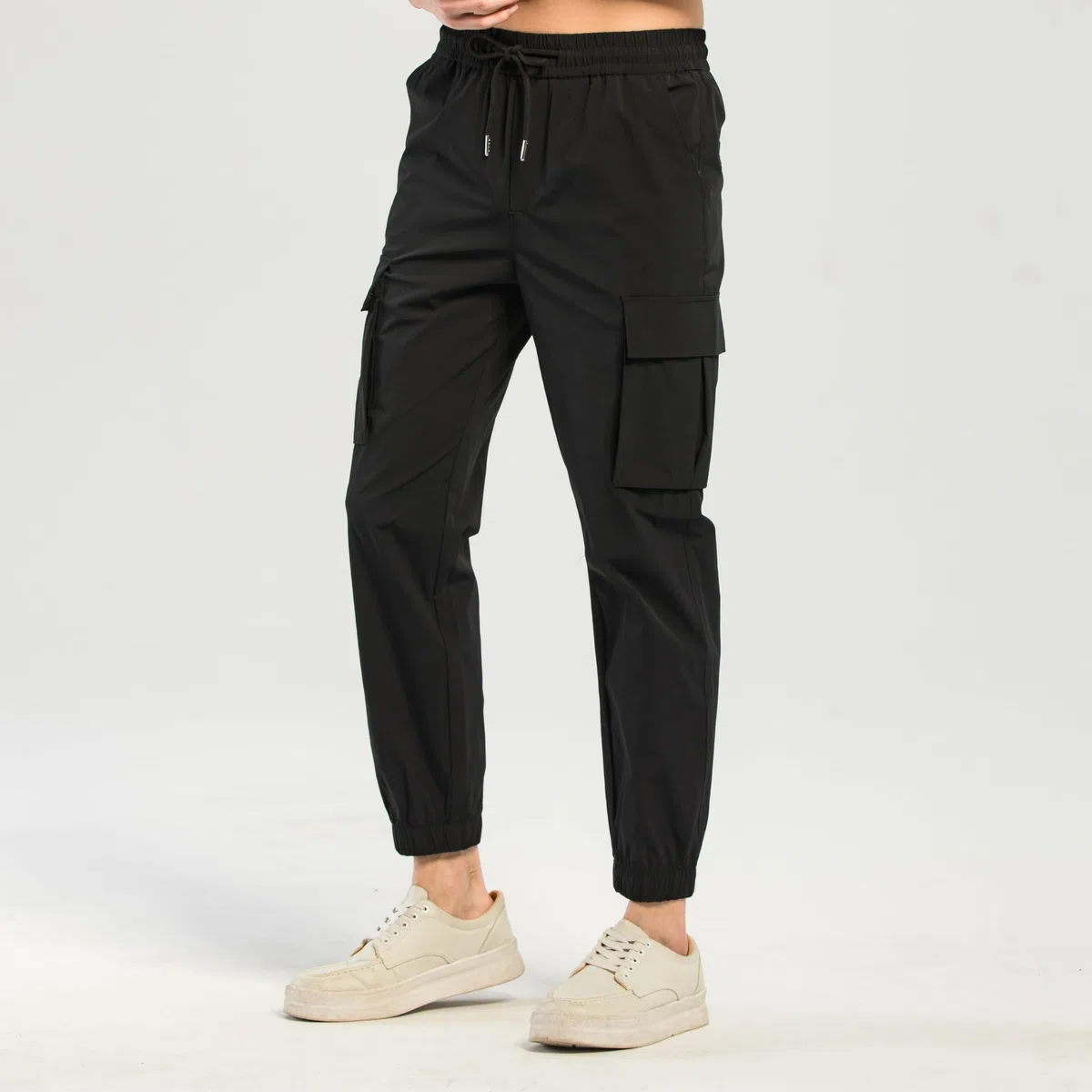 TONY BACKER Pantaloni Cargo da Uomo, Tessuto Leggero Estivo, Vita Elasticizzata con Lacci 2223