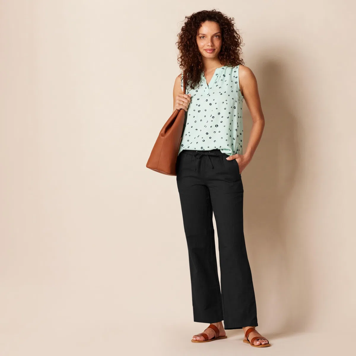 Amazon Essentials Pantaloni a Gamba Larga con Coulisse in Misto Lino dalla Vestibilità Comoda (Disponibili in Taglie Forti) Donna