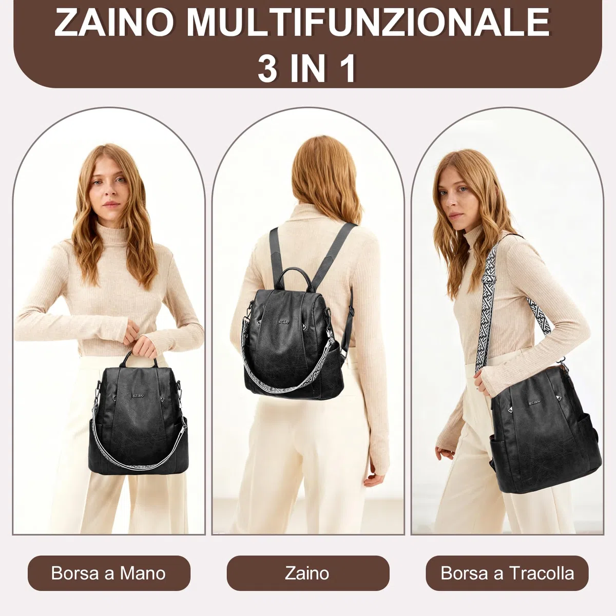 Eshow Zaino Donna Antifurto e Pochette Donna, Zainetto Impermeabile in Pelle Vegana, Borsa Casual ed Moda per Viaggio Scuola Lavoro Shopping e Università