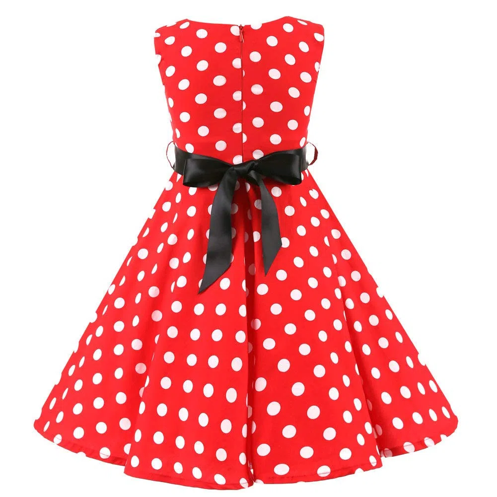 Vestito Bambina Abiti Bambine E Ragazze di Retro 50s Senza Manica Elegante con Scollo Rotondo