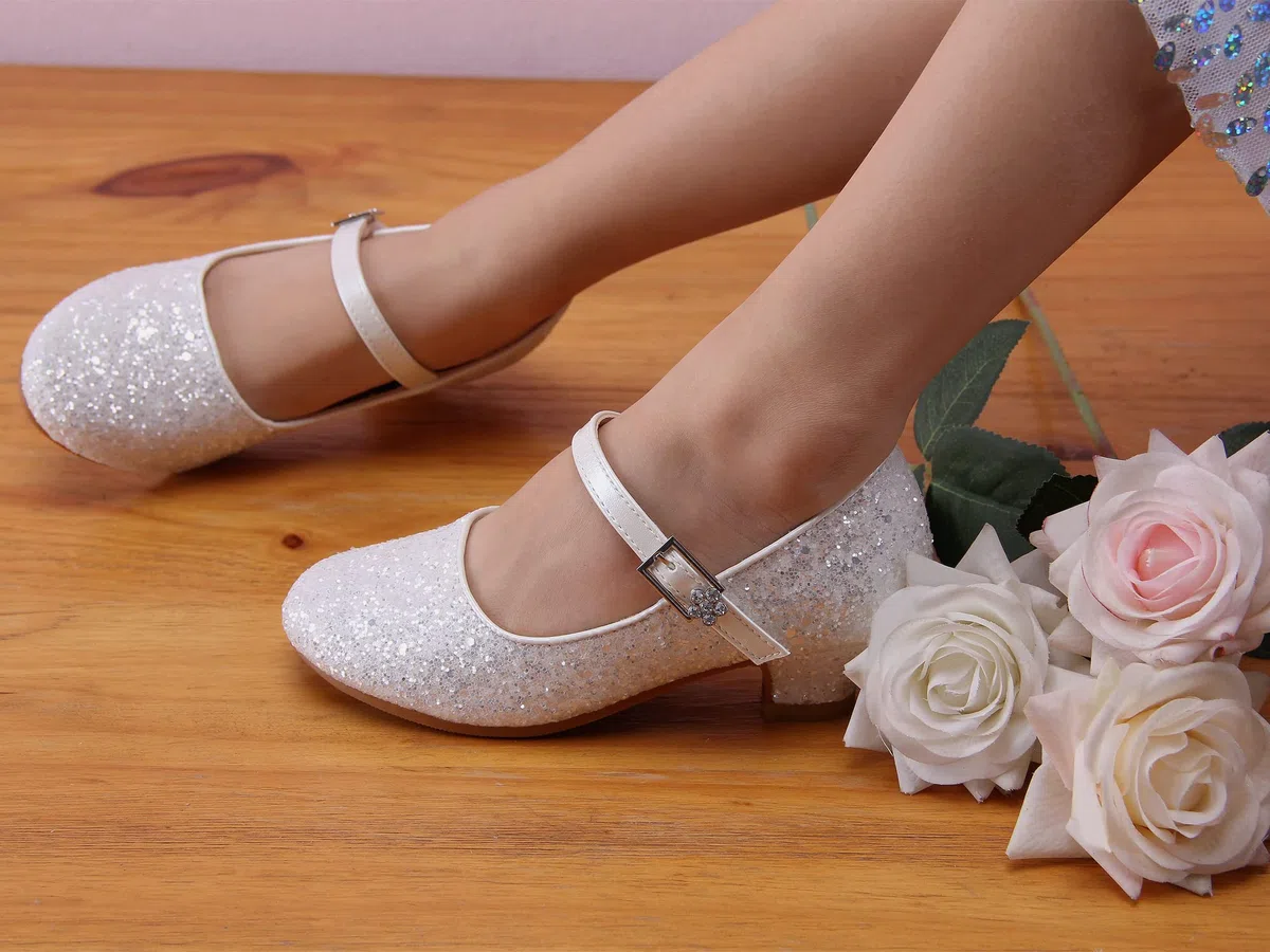 EIGHT KM Scarpe con Tacco Principessa Eleganti Lucente Comunione Cerimonia Ballerine Bambina Tacchi Ragazza EKM7015