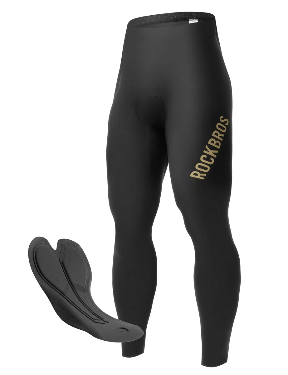 ROCKBROS Pantaloni da Ciclismo Lunghi Uomo Estivo con Fondello Senza Cuciture, Pantaloni Bici Imbottiti Traspirante Elastico e Asciugatura Rapida, per MTB Bici da Strada Bicicletta, Nero